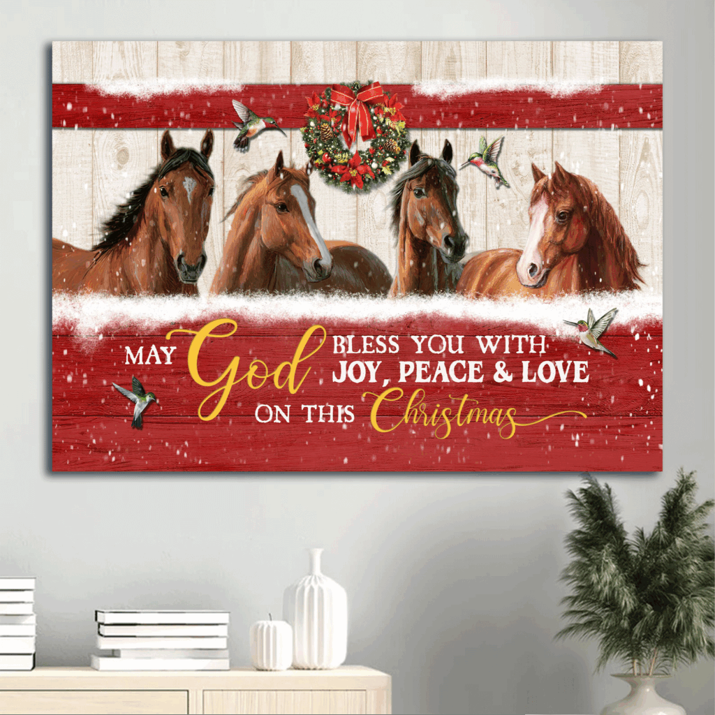 Christian Home Decor Gift – Jesus & Horses Drawing Christmas Poster – God s Blessings in Joy