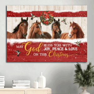 Christian Home Decor Gift - Jesus & Horses Drawing Christmas Poster - God s Blessings in Joy