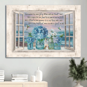 Jesus Landscape Poster Home Decor Gift - Hydrangea Blue Flower Sunset Christian Wall Art