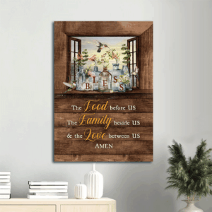 Blessed Love Jesus Portrait Poster- Christian Home Decor Gift with Hummingbird and Flower Jar