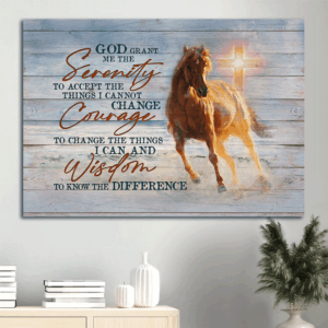 Jesus Landscape Poster Home Decor Gift - Pretty Horse Drawing Beach Painting Christian Wall Art - God Grant Me the Serenity
