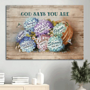 Christian Landscape Poster: Unique God-inspired Home Decor Gift with Hydrangeas and Hummingbird
