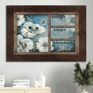 Jesus Landscape Poster Home Decor Gift - Hummingbird & White Flower Painting for Christians - Grateful Blessings Christian Wall Art