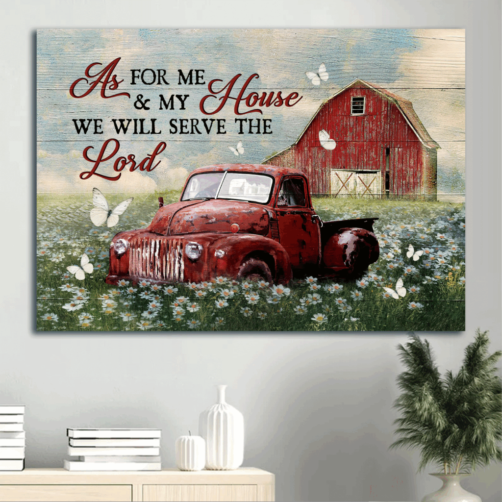 Jesus Landscape Poster Home Decor Gift – Stunning Daisy Field & Red Truck – Gift For Christian – We Will Serve The Lord Jesus Landscape Poster Home Decor Gift – Stunning Daisy Field & Red Truck – Gift For Christian – We Will Serve The Lord