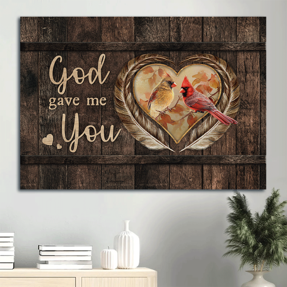 Jesus Landscape Poster Home Decor Gift – Christian Wall Art with Pretty Feathers and Cardinal Painting – God Gave Me You Jesus Landscape Poster Home Decor Gift – Christian Wall Art with Pretty Feathers and Cardinal Painting – God Gave Me You