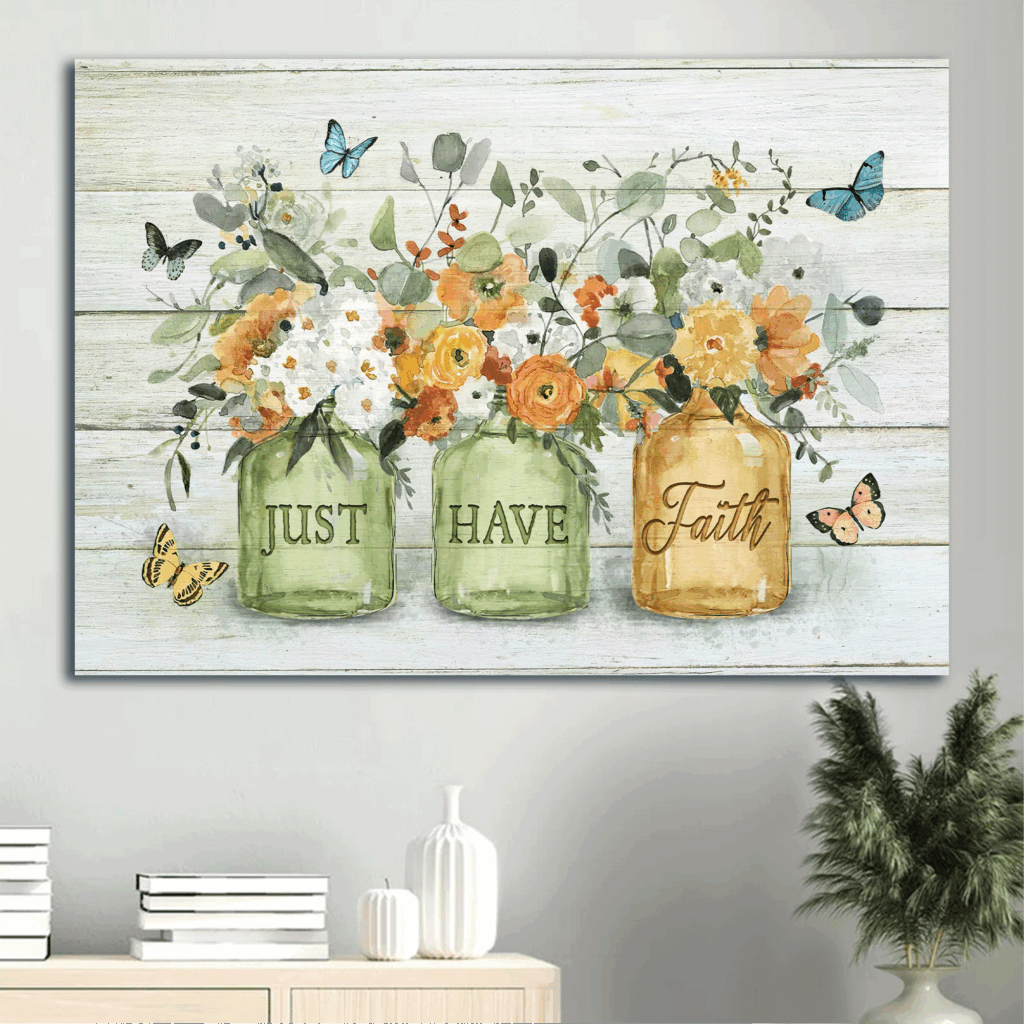 Jesus Landscape Poster – Stunning Flower Jar Painting with Colorful Butterflies – Gift For Christian Home Decor Jesus Landscape Poster – Stunning Flower Jar Painting with Colorful Butterflies – Gift For Christian Home Decor