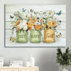 Jesus Landscape Poster - Stunning Flower Jar Painting with Colorful Butterflies - Gift For Christian Home Decor