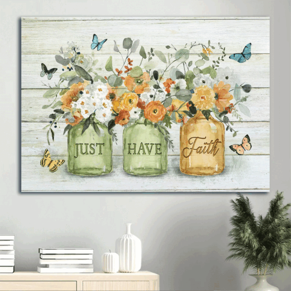 Jesus Landscape Poster – Stunning Flower Jar Painting with Colorful Butterflies – Gift For Christian Home Decor