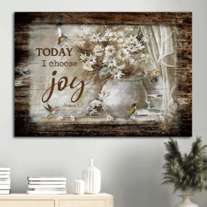 Christian Home Decor Gift: Jesus Landscape Poster with Daisy Vase Hummingbird & Verse of the Day - Choose Joy Today! Wall Art Print