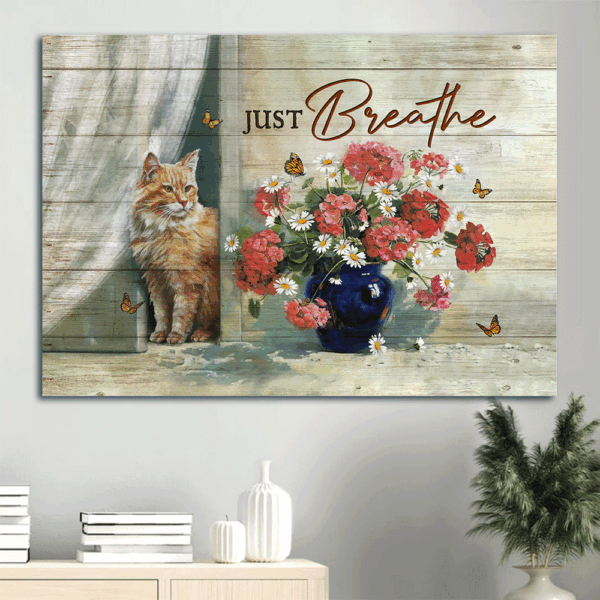 Jesus and Cat Landscape Poster Home Decor Gift – Stunning Flower Painting Monarch Butterfly Maine Coon – Gift for Christian and Cat Lovers