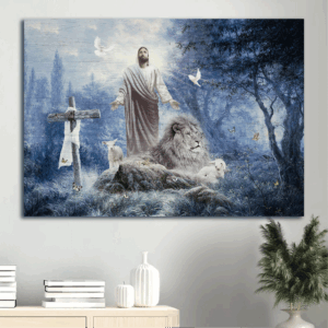 Jesus Landscape Poster Home Decor - Forest Lion Lamb Life of Jesus Gift for Christian