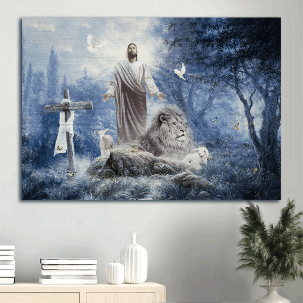 Jesus Landscape Poster Home Decor – Forest Lion Lamb Life of Jesus Gift for Christian
