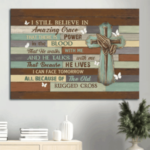 Christian Home Decor Gift: Jesus Landscape Poster with Praying Hands Nail Cross and White Butterfly - Amazing Grace Wall Art