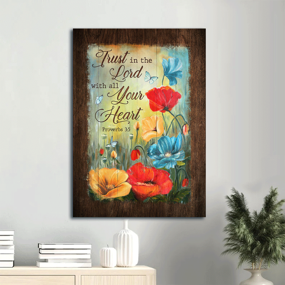 Christian Home Decor: Jesus Portrait Poster with Poppy Butterfly Flower Garden – Trust in the Lord Wall Art Christian Home Decor: Jesus Portrait Poster with Poppy Butterfly Flower Garden – Trust in the Lord Wall Art