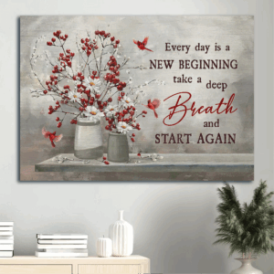Christian Landscape Poster Home Decor Gift - Red Cranberry Daisy Flower Cardinal Wall Art