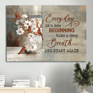 Christian Landscape Poster: Red Cardinals & White Camellia Home Decor Gift