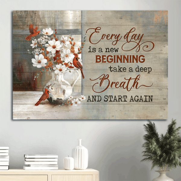 Christian Landscape Poster: Red Cardinals & White Camellia Home Decor Gift