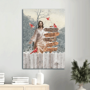 Heavenly Winter Season Memorial Portrait Poster - Red Cardinal & Jesus Christ Wall Art Gift for Family