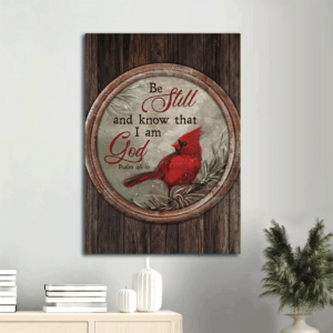 Christian Home Decor Gift: Jesus Portrait Poster with Red Cardinal in Winter Forest & Circle Frame - Be Still and Know - Christian Wall Art