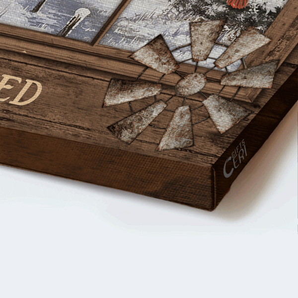 Christian Landscape Poster – Red Cardinal White Snow Windmill Gift for Christian Home Decor