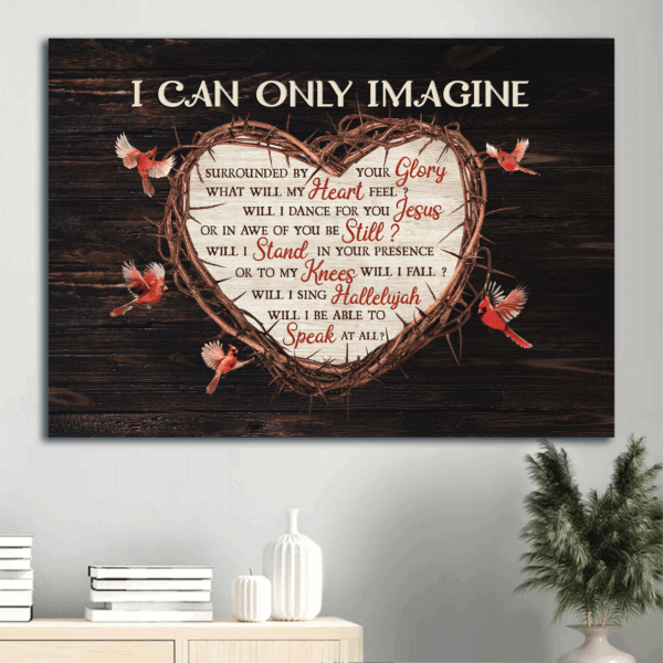 Christian Home Decor Gift: Jesus Landscape Poster – Red Cardinal Thorny Heart Black Background