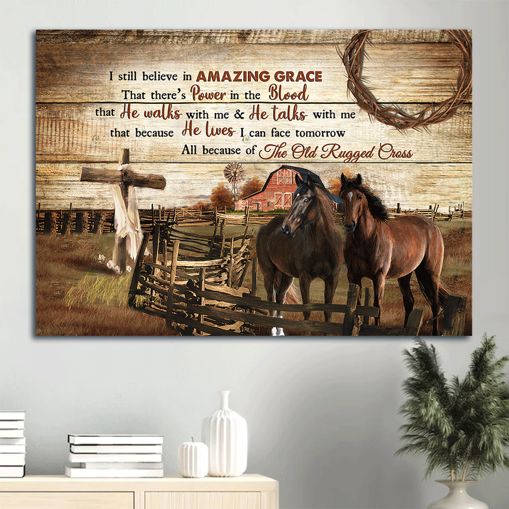 Christian Landscape Poster: Quarter Horses Wooden Fence Yellow Sky – Gift for Christian Home Decor – Amazing Grace Wall Art Christian Landscape Poster: Quarter Horses Wooden Fence Yellow Sky – Gift for Christian Home Decor – Amazing Grace Wall Art