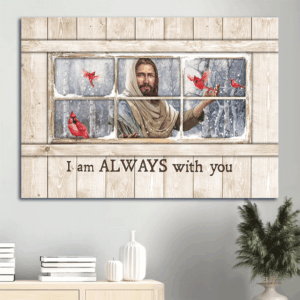 Heaven Landscape Poster Home Decor Gift - Red Cardinal & Jesus Christ Wall Art for Family - Memorial Gift Prints
