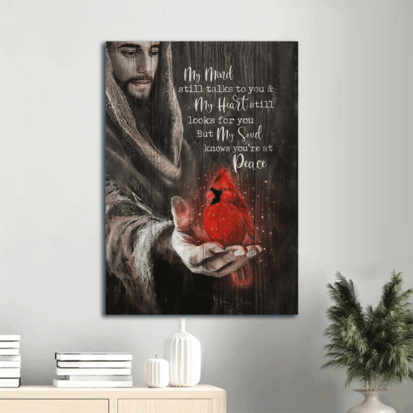 Heaven Portrait Poster Home Decor – Red Cardinal & Jesus Hand Memorial Gift for Family Members – Wall Art Prints