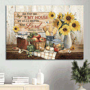 As for Me and My House Jesus Landscape Poster: Christian Wall Art Home Decor Gift with Sunflower Vintage Kitchen and White Butterfly Prints
