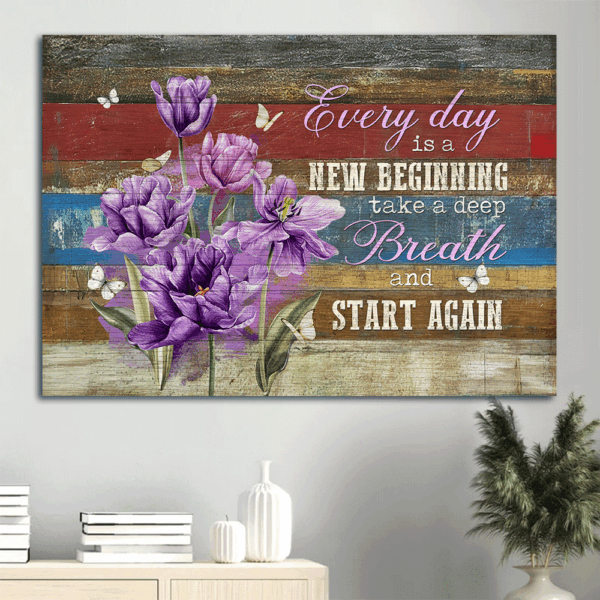 Jesus Landscape Poster: Purple Flower & Butterfly Painting Christian Wall Art Gift Prints