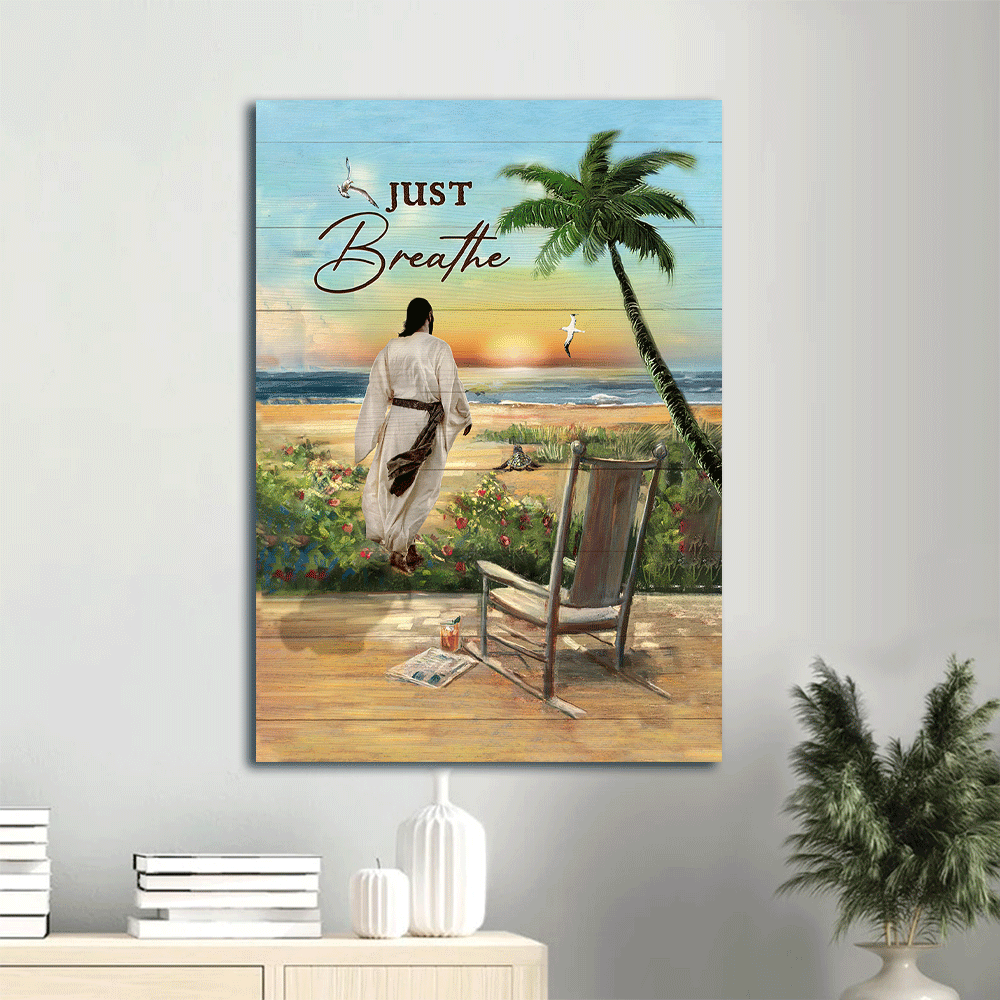Christian Home Decor Gift: Jesus Portrait Poster with Sunset Chair Flower Painting Seagull – Wall Art Print Christian Home Decor Gift: Jesus Portrait Poster with Sunset Chair Flower Painting Seagull – Wall Art Print