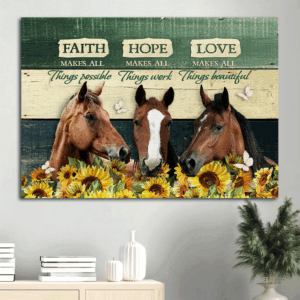 Jesus Landscape Poster Home Decor Gift - Quarter Horse & Sunflower Fence - Christian Wall Art