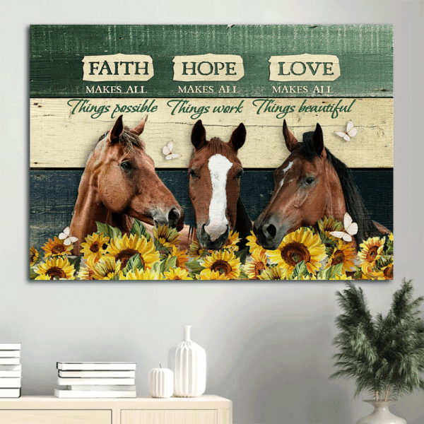 Jesus Landscape Poster Home Decor Gift – Quarter Horse & Sunflower Fence – Christian Wall Art
