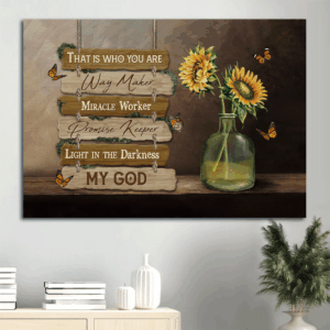 Christian Home Decor Gift: Jesus Landscape Poster with Sunflower Vase Butterfly - Christian Wall Art
