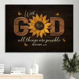 Jesus Landscape Poster: Sunflower & Butterfly  Poster Home Decor Gift - Christian Wall Art Gift