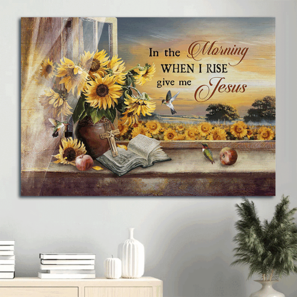 Jesus Landscape Poster: Sunflower Field Sunset Painting Hummingbird  Poster Home Decor Gift – Christian Wall Art