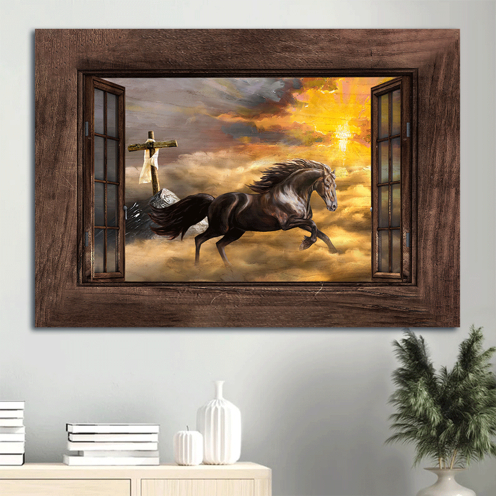 Christian Home Decor: Jesus Landscape Poster with Running Horse and Wooden Cross – Gift for Christian Wall Art Christian Home Decor: Jesus Landscape Poster with Running Horse and Wooden Cross – Gift for Christian Wall Art