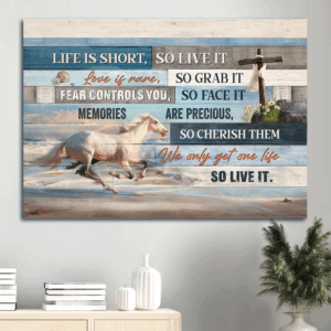 Running Horse & Wooden Cross Jesus Landscape Poster Home Decor - Gift for Christian Living - Wall Art Prints