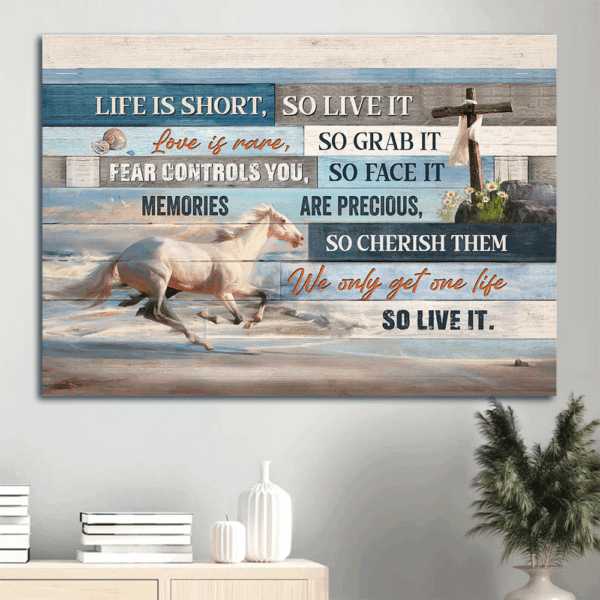 Running Horse & Wooden Cross Jesus Landscape Poster Home Decor – Gift for Christian Living – Wall Art Prints