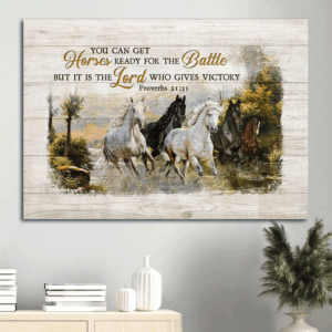 Running Horses in Forest Jesus Landscape Poster - Christian Home Decor Gift for Victory - Wall Art Prints