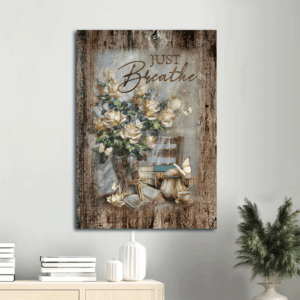 Christian Home Decor Gift: Jesus Portrait Poster with Antique Painting and Just Breathe  Poster Home Decor Gift
