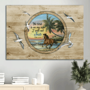Christian Home Decor Gift: Jesus Landscape Poster with Running Horse Circle Mirror and Seagull Drawing - The Lord is on My Side