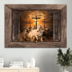 Christian Landscape Poster Home Decor Gift - Running White Horse Painting - Light from Heaven Print Christian Wall Art