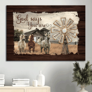 Jesus Landscape Poster: Running Horses Stormy Sky Antique House - Christian Wall Art & Home Decor Gift
