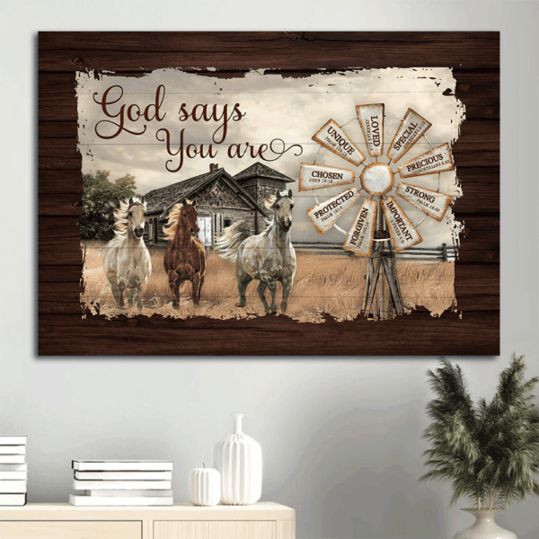 Jesus Landscape Poster: Running Horses Stormy Sky Antique House – Christian Wall Art & Home Decor Gift