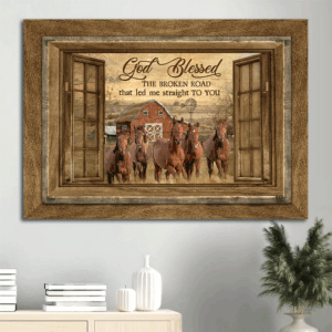 Jesus Landscape Poster Gift for Christian Home Decor - Running Horse Sunset God Blessed Road - Christian Wall Art Prints