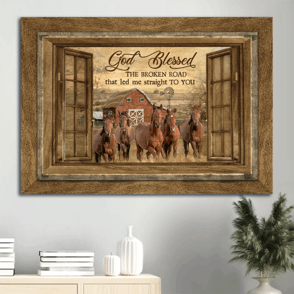 Jesus Landscape Poster Gift for Christian Home Decor – Running Horse Sunset God Blessed Road – Christian Wall Art Prints