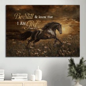Jesus Landscape Poster - Running Horse & Daisy Field Christian Wall Art Home Decor Gift