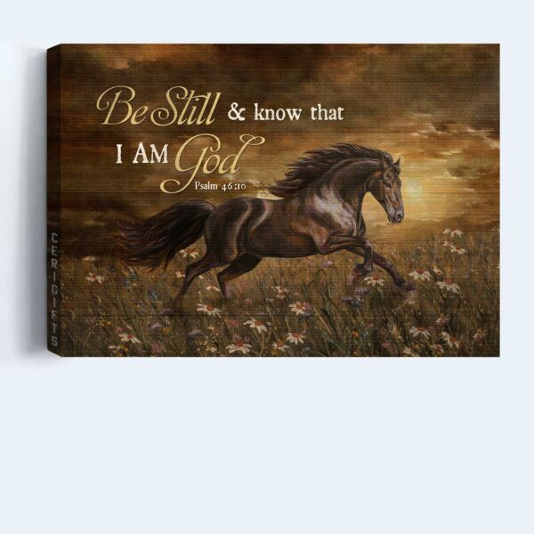 Jesus Landscape Poster – Running Horse & Daisy Field Christian Wall Art Home Decor Gift