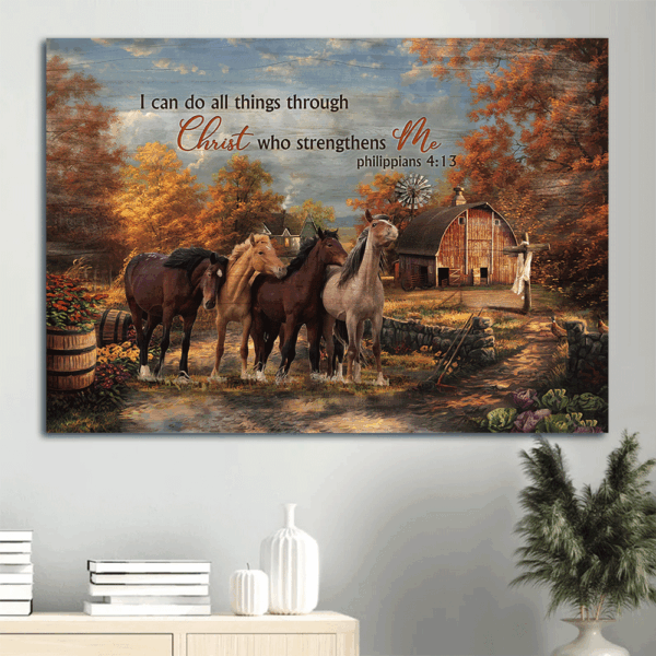 Christian Landscape Poster: Running Horses Autumn Forest Blue Sky – Gift for Christian Home Decor – Inspirational Wall Art Print